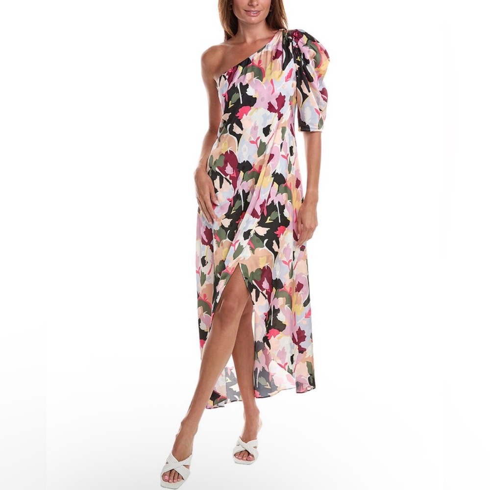 CROSBY by Mollie Burch One-Shoulder Floral Maxi Dress in Pink, Black and Green